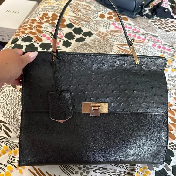 Balenciaga Le Dix Zip Cartable Top Handle Bag Leather and Ostrich Medium - Picture 2 of 13